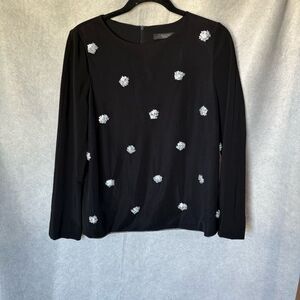 MaxMara WEEKEND Long Sleeve Top Womens Black Embellished Jewel Floral Sequins